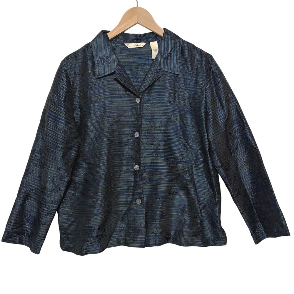 French Laundry 100% Silk Jacket Embroidered Button Up Artsy Size Large